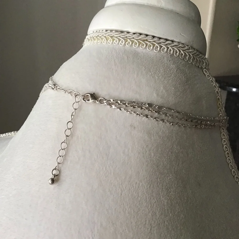 Cross Necklace Delicate 3-Chain Silver-Tone Waterfall Rosary Style Boho Feminine